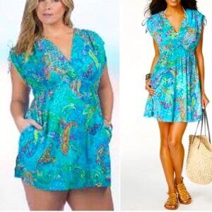 Lauren Ralph Lauren Women's 1X Turquoise Paisley Swim Cover-Up Dress Beachy Pool